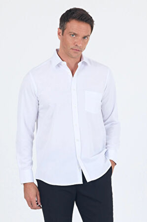 Uzun Kol Kareli Desen Armürlü Sert Yaka cepli Pamuklu Classic Comfort Fit Gömlek 1004250186