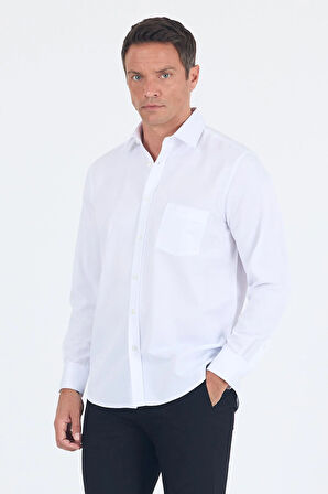 Uzun Kol Kareli Desen Armürlü Sert Yaka cepli Pamuklu Classic Comfort Fit Gömlek 1004250186