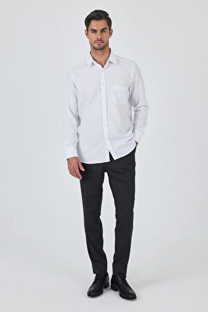 Uzun Kol Desenli Armürlü Sert Yaka cepli Pamuklu Classic Comfort Fit Gömlek 1004250187