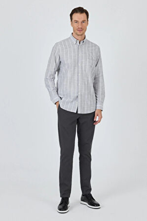 Uzun Kol Çizgili Desen Düğmeli Yaka cepli Classic Comfort Fit Gömlek 1004250189