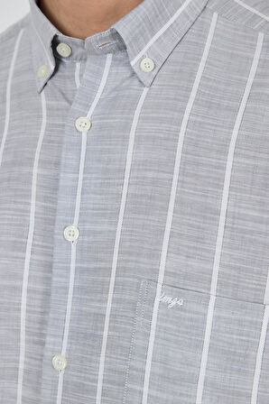 Uzun Kol Çizgili Desen Düğmeli Yaka cepli Classic Comfort Fit Gömlek 1004250189