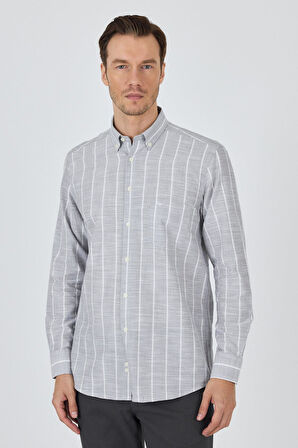 Uzun Kol Çizgili Desen Düğmeli Yaka cepli Classic Comfort Fit Gömlek 1004250189