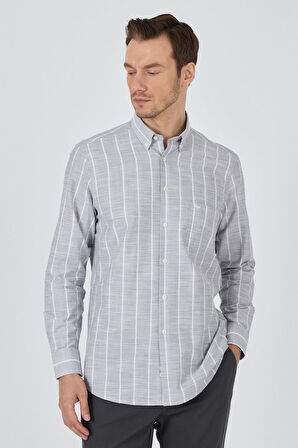 Uzun Kol Çizgili Desen Düğmeli Yaka cepli Classic Comfort Fit Gömlek 1004250189