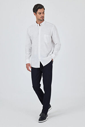 Uzun Kol Çizgili Desen Düğmeli Yaka cepli Classic Comfort Fit Gömlek 1004250189