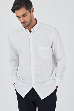 Uzun Kol Çizgili Desen Düğmeli Yaka cepli Classic Comfort Fit Gömlek 1004250189