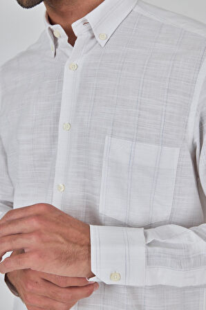 Uzun Kol Çizgili Desen Düğmeli Yaka cepli Classic Comfort Fit Gömlek 1004250189