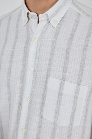 Uzun Kol Çizgili Desen Bez Ayağı Düğmeli Yaka cepli Pamuklu Casual Comfort Fit Gömlek 1004250190