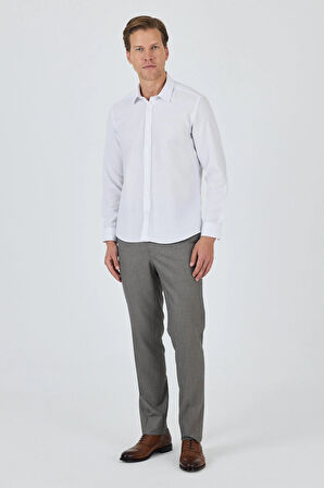 Uzun Kol Desenli Armürlü Sert Yaka Cepsiz Pamuklu Classic Slim Fit Gömlek 1004250191