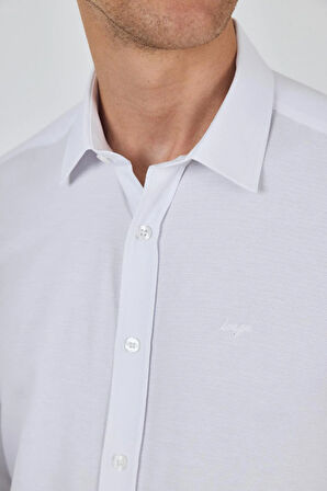 Uzun Kol Desenli Armürlü Sert Yaka Cepsiz Pamuklu Classic Slim Fit Gömlek 1004250191