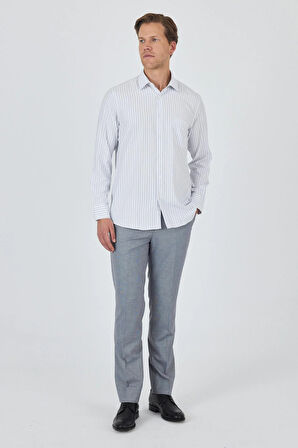 Uzun Kol Çizgili Desen Bez Ayağı Sert Yaka cepli Pamuklu Classic Comfort Fit Gömlek 1004250192