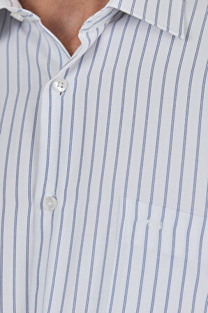 Uzun Kol Çizgili Desen Bez Ayağı Sert Yaka cepli Pamuklu Classic Comfort Fit Gömlek 1004250192