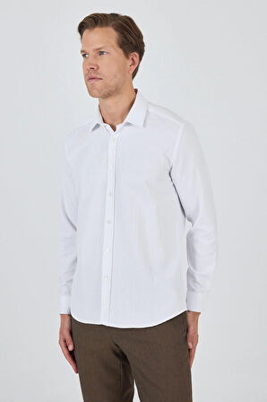 Uzun Kol Desenli Armürlü Sert Yaka Cepsiz Pamuklu Classic Slim Fit Gömlek 1004250194