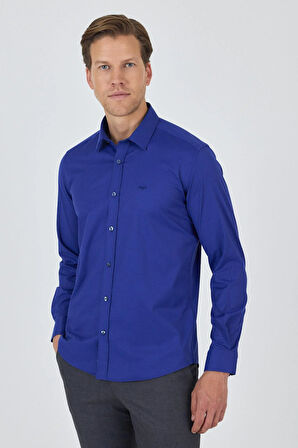 Uzun Kol Düz Bez Ayağı Sert Yaka Cepsiz Pamuklu Classic Slim Fit Gömlek 1004250195