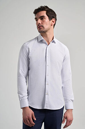 Uzun Kol Desenli Armürlü İtalyan Yaka Cepsiz Pamuklu Classic Slim Fit Gömlek 1004250196