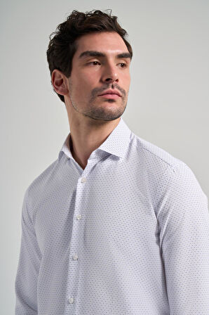 Uzun Kol Desenli Armürlü İtalyan Yaka Cepsiz Pamuklu Classic Slim Fit Gömlek 1004250196