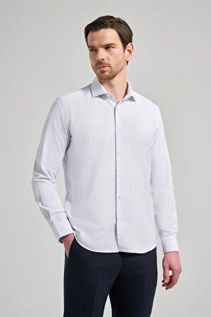 Uzun Kol Desenli Armürlü İtalyan Yaka Cepsiz Pamuklu Classic Slim Fit Gömlek 1004250196