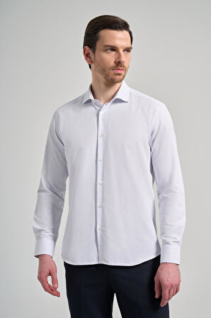 Uzun Kol Desenli Armürlü İtalyan Yaka Cepsiz Pamuklu Classic Slim Fit Gömlek 1004250196
