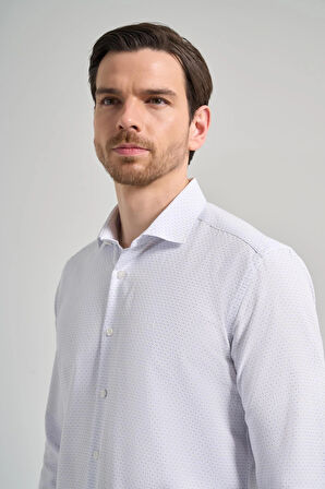 Uzun Kol Desenli Armürlü İtalyan Yaka Cepsiz Pamuklu Classic Slim Fit Gömlek 1004250196