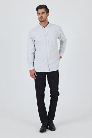 Uzun Kol Kareli Desen Bez Ayağı Düğmeli Yaka cepli Pamuklu Classic Comfort Fit Gömlek 1004250197