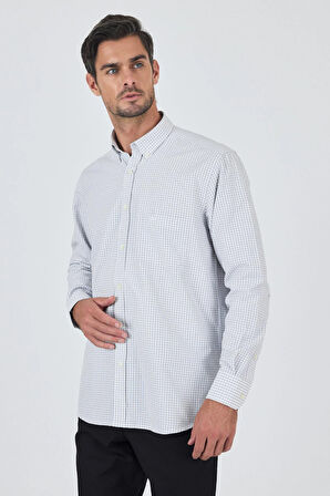 Uzun Kol Kareli Desen Bez Ayağı Düğmeli Yaka cepli Pamuklu Classic Comfort Fit Gömlek 1004250197
