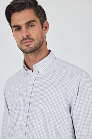 Uzun Kol Kareli Desen Bez Ayağı Düğmeli Yaka cepli Pamuklu Classic Comfort Fit Gömlek 1004250197