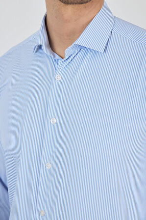 Uzun Kol Çizgili Desen Bez Ayağı İtalyan Yaka Cepsiz Esnek Classic Slim Fit Gömlek 1004250200
