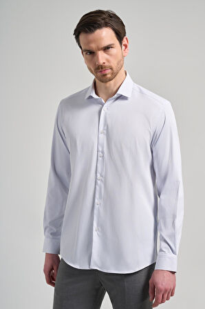 Uzun Kol Çizgili Desen Bez Ayağı İtalyan Yaka Cepsiz Esnek Classic Slim Fit Gömlek 1004250201