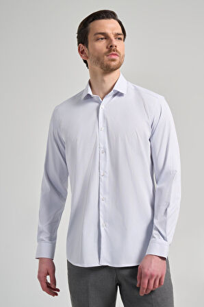 Uzun Kol Çizgili Desen Bez Ayağı İtalyan Yaka Cepsiz Esnek Classic Slim Fit Gömlek 1004250201