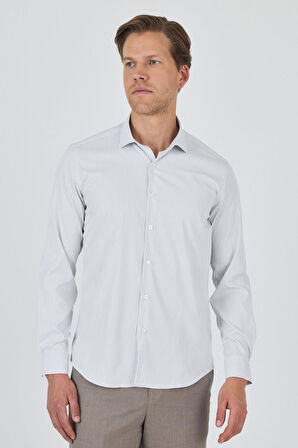 Uzun Kol Çizgili Desen Bez Ayağı İtalyan Yaka Cepsiz Esnek Classic Slim Fit Gömlek 1004250202