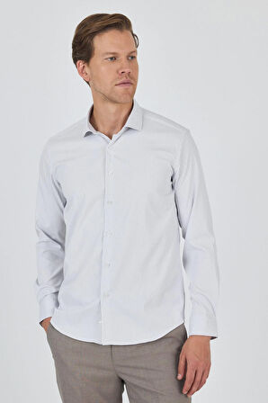 Uzun Kol Çizgili Desen Bez Ayağı İtalyan Yaka Cepsiz Esnek Classic Slim Fit Gömlek 1004250202