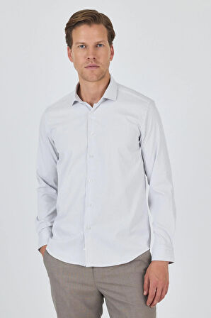 Uzun Kol Çizgili Desen Bez Ayağı İtalyan Yaka Cepsiz Esnek Classic Slim Fit Gömlek 1004250202