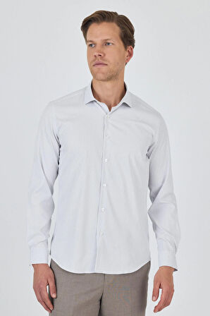 Uzun Kol Çizgili Desen Bez Ayağı İtalyan Yaka Cepsiz Esnek Classic Slim Fit Gömlek 1004250202