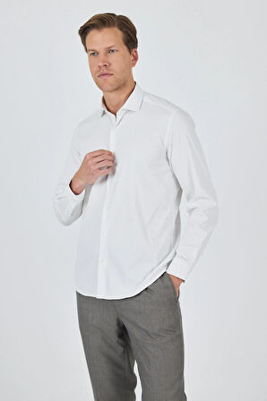 Uzun Kol Çizgili Desen Bez Ayağı İtalyan Yaka Cepsiz Esnek Classic Slim Fit Gömlek 1004250202