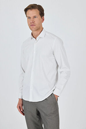 Uzun Kol Çizgili Desen Bez Ayağı İtalyan Yaka Cepsiz Esnek Classic Slim Fit Gömlek 1004250202