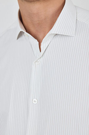 Uzun Kol Çizgili Desen Bez Ayağı İtalyan Yaka Cepsiz Esnek Classic Slim Fit Gömlek 1004250202