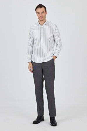 Uzun Kol Çizgili Desen Bez Ayağı İtalyan Yaka Cepsiz Esnek Classic Slim Fit Gömlek 1004250203