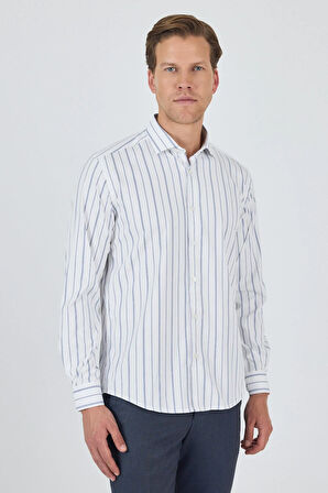 Uzun Kol Çizgili Desen Bez Ayağı İtalyan Yaka Cepsiz Esnek Classic Slim Fit Gömlek 1004250203