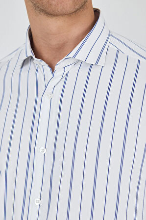 Uzun Kol Çizgili Desen Bez Ayağı İtalyan Yaka Cepsiz Esnek Classic Slim Fit Gömlek 1004250203