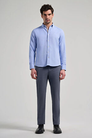Uzun Kol Desenli Armürlü Düğmeli Yaka Cepsiz Pamuklu Casual Slim Fit Gömlek 1004250206