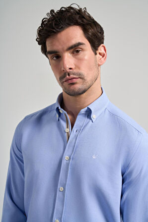 Uzun Kol Desenli Armürlü Düğmeli Yaka Cepsiz Pamuklu Casual Slim Fit Gömlek 1004250206