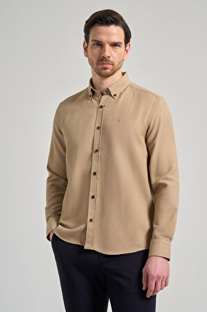 Uzun Kol Desenli Armürlü Düğmeli Yaka Cepsiz Pamuklu Casual Slim Fit Gömlek 1004250206