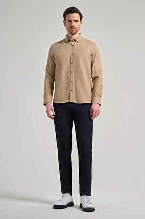 Uzun Kol Desenli Armürlü Düğmeli Yaka Cepsiz Pamuklu Casual Slim Fit Gömlek 1004250206