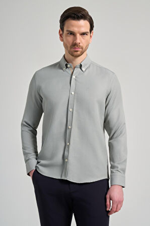 Uzun Kol Desenli Armürlü Düğmeli Yaka Cepsiz Pamuklu Casual Slim Fit Gömlek 1004250206