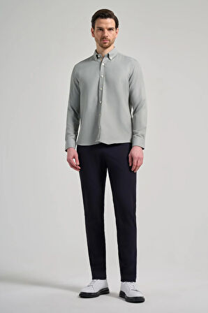 Uzun Kol Desenli Armürlü Düğmeli Yaka Cepsiz Pamuklu Casual Slim Fit Gömlek 1004250206