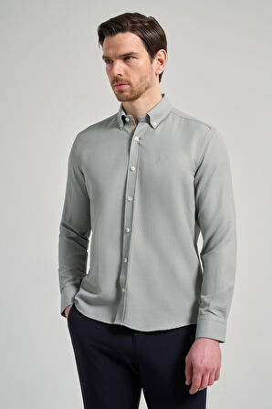 Uzun Kol Desenli Armürlü Düğmeli Yaka Cepsiz Pamuklu Casual Slim Fit Gömlek 1004250206