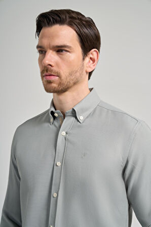 Uzun Kol Desenli Armürlü Düğmeli Yaka Cepsiz Pamuklu Casual Slim Fit Gömlek 1004250206