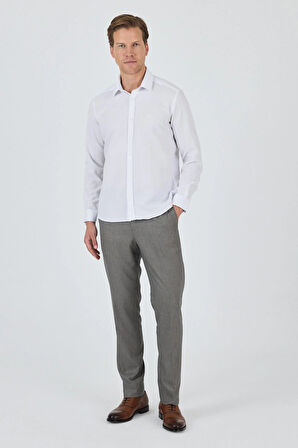 Uzun Kol Desenli Armürlü Sert Yaka Cepsiz Pamuklu Classic Slim Fit Gömlek 1004250208