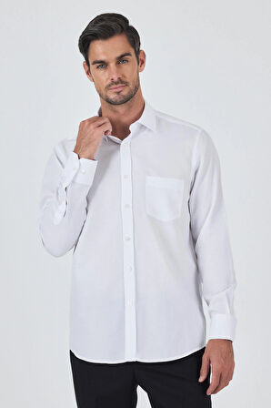 Uzun Kol Desenli Armürlü Sert Yaka Cepsiz Pamuklu Classic Comfort Fit Gömlek 1004250209