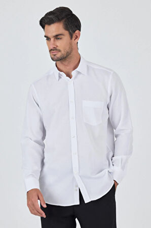 Uzun Kol Desenli Armürlü Sert Yaka Cepsiz Pamuklu Classic Comfort Fit Gömlek 1004250209