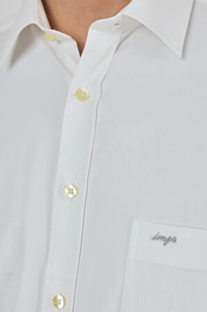 Uzun Kol Düz Bez Ayağı Sert Yaka cepli Pamuklu Classic Comfort Fit Gömlek 1004250210